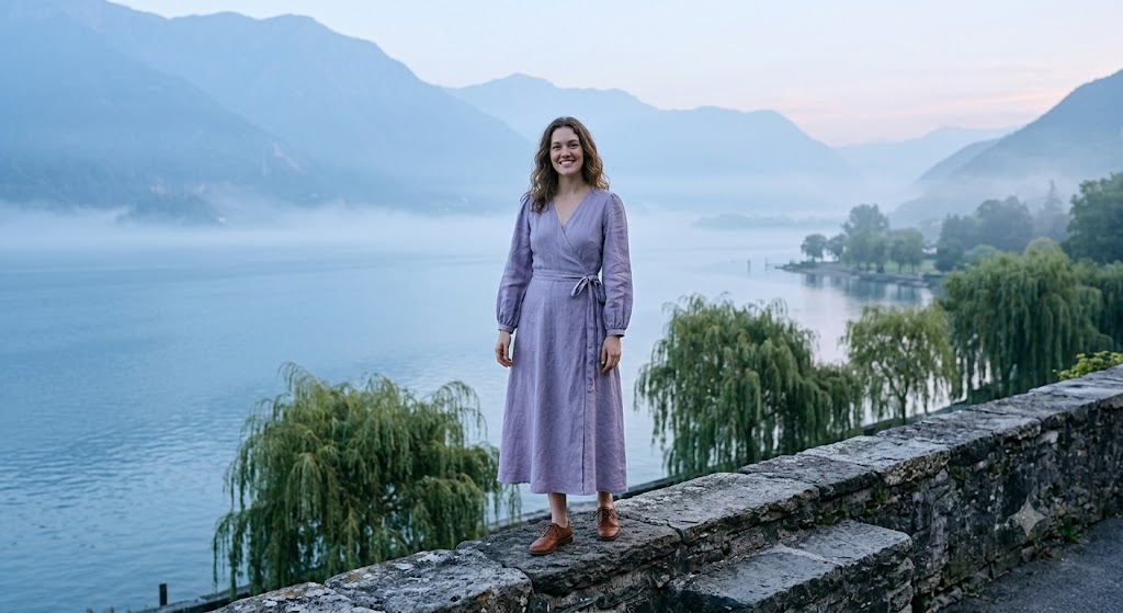 Romantic Poet Sleeve Wrap Dress and Oxford Flats